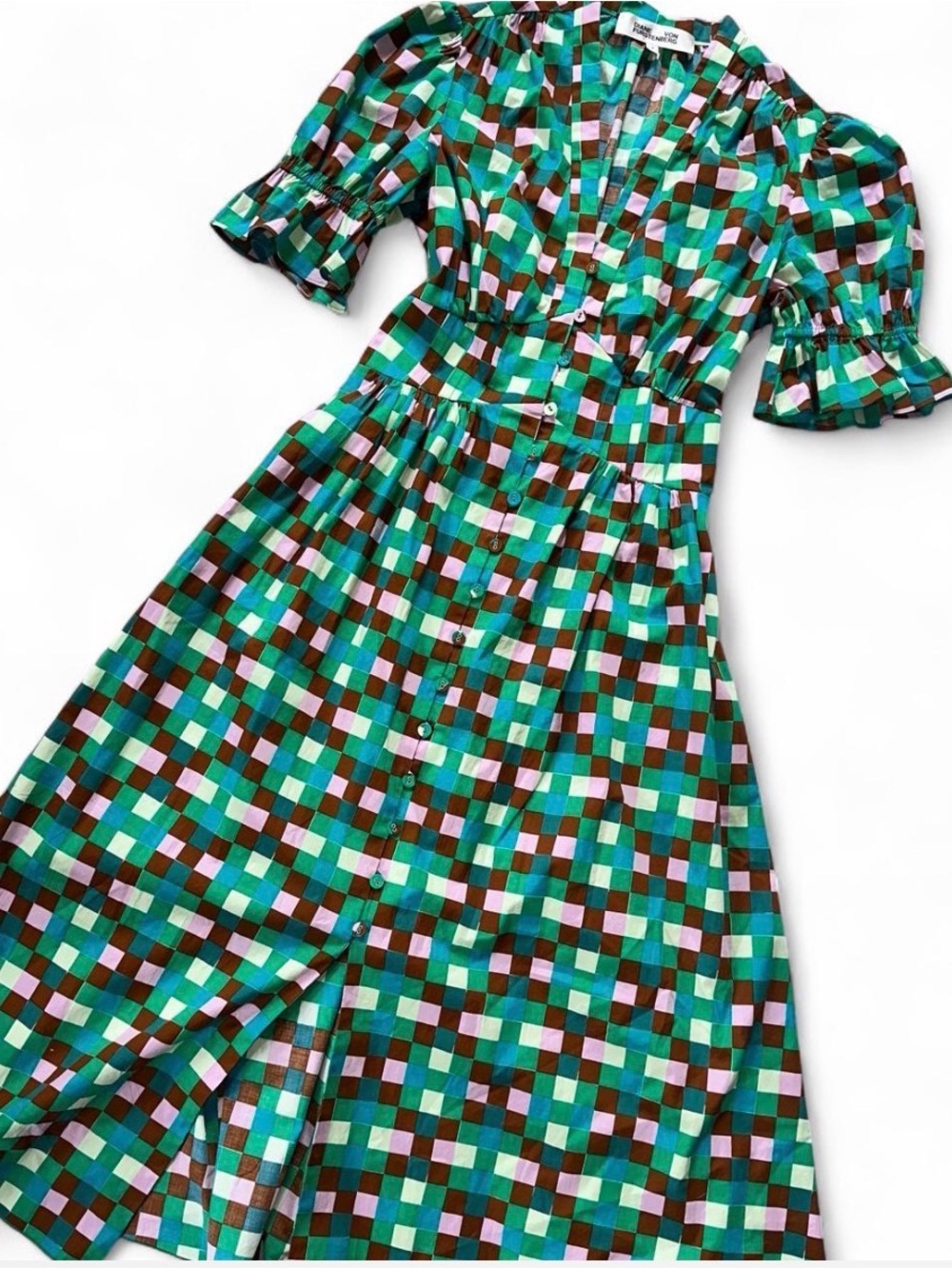 Diane Von Furstenberg Erica Pintucked Cotton Midi Dress with Button Front